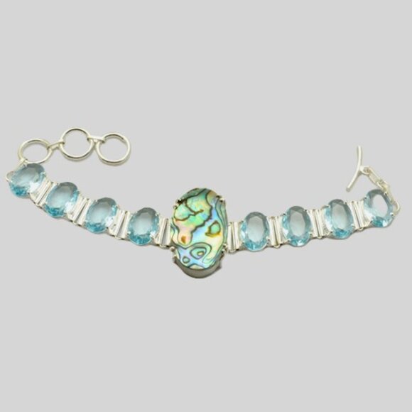 Abalone Shell Blue Topaz Gemstone Sterling Silver Bracelet Jewelry 16 Gms - Picture 1 of 1